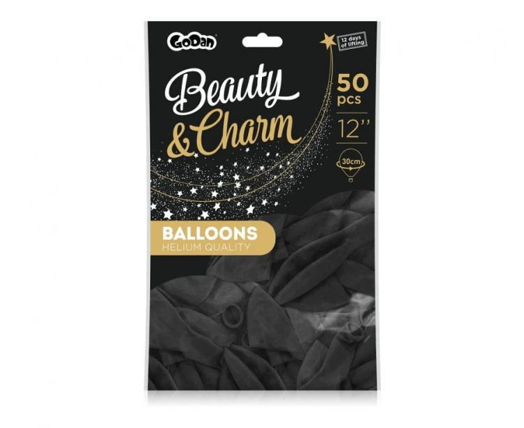 Balony Beauty&Charm, pastelowe czarne 12"/ 50 szt.