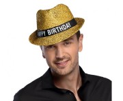 Kapelusz Happy Birthday złoty - świecący kapelusz urodzinowy