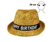 Kapelusz Happy Birthday złoty - świecący kapelusz urodzinowy