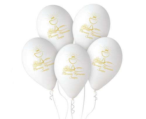 Balony na 1 Komunię Świętą białe - eleganckie balony z nadrukiem 25szt