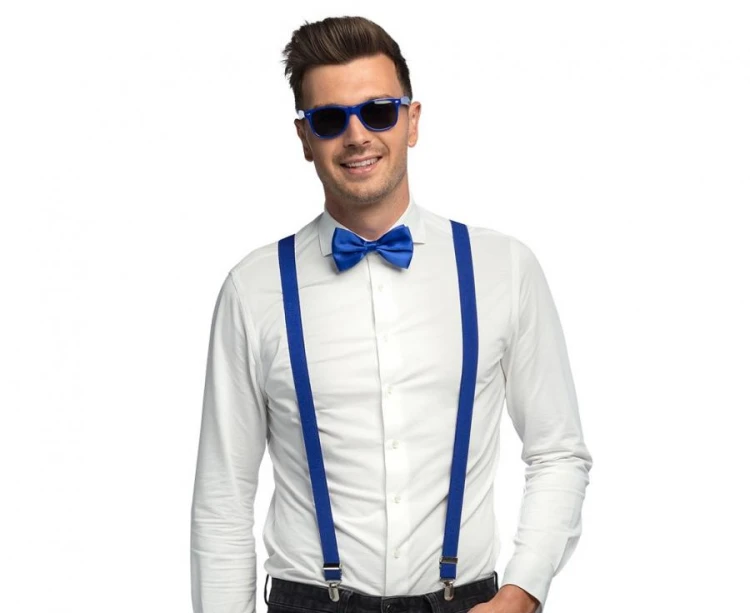Zestaw imprezowy dla mężczyzny niebieski - szelki mucha okulary Boland