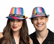Kapelusz Happy Birthday błyszczący - tęczowy kapelusz na urodziny Boland