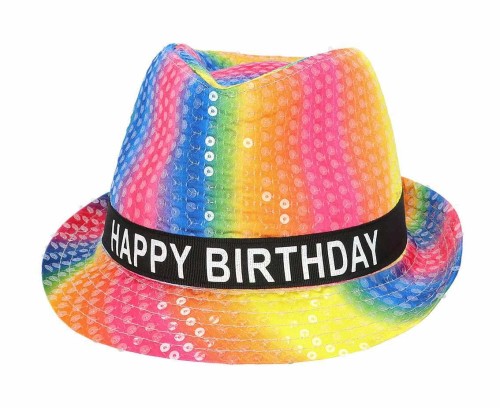 Kapelusz Happy Birthday błyszczący - tęczowy kapelusz na urodziny Boland