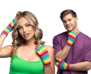 Rękawiczki bez palców tęczowe neonowe mitynki - strój retro Boland