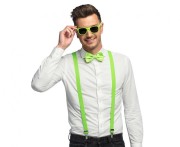 Zielony zestaw imprezowy męski - szelki mucha okulary Boland neon