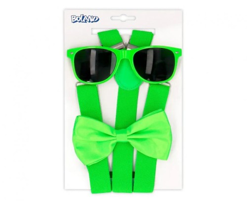 Zielony zestaw imprezowy męski - szelki mucha okulary Boland neon