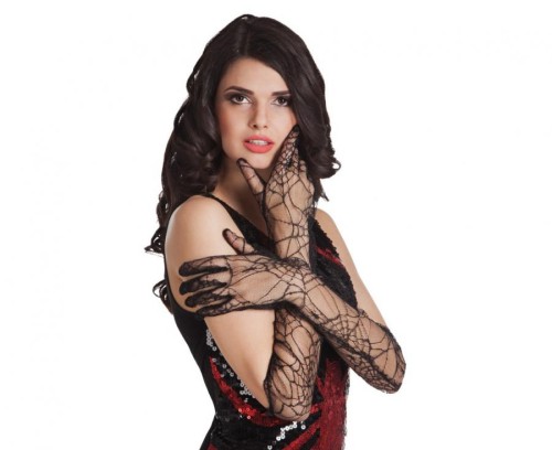 Rękawiczki sieć pająka czarne koronkowe - strój na Halloween Boland