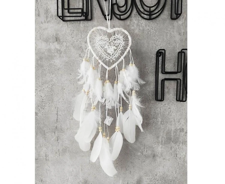 Świecący łapacz snów boho serce lampki LED 13cm - ozdoba ścienna