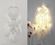 Świecący łapacz snów boho serce lampki LED 13cm - ozdoba ścienna