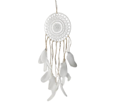 Łapacz snów boho biały z piórami makrama 20cm - dekoracja ścienna