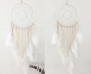 Łapacz snów boho biały z piórami makrama 20cm - dekoracja ścienna