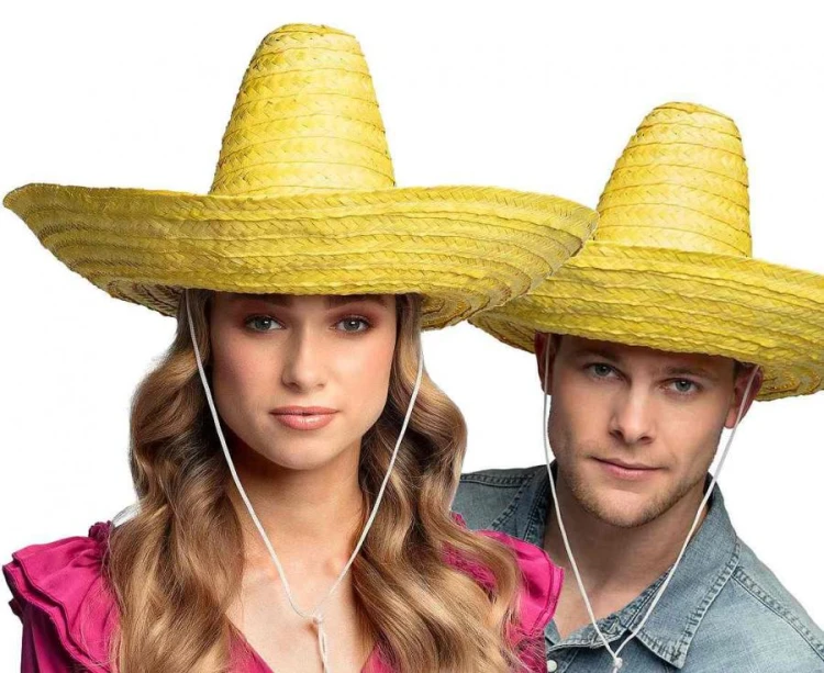 Żółte sombrero z liści palmowych 49 cm - wielki kapelusz meksykański