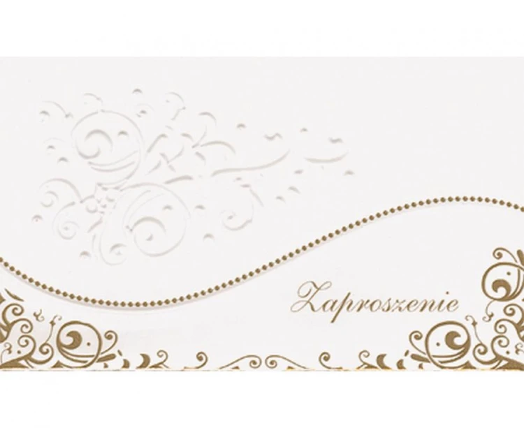 Eleganckie zaproszenia składane białe ze złotym tłoczeniem - 10 szt.