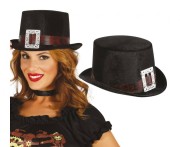 Cylinder Czarny Z Szeroką Klamrą - Kapelusz Magik Steampunk