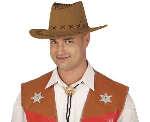 Kapelusz Kowbojski Z Paskiem Brązowy - Dziki Zachód Western