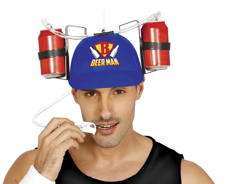 Kask Imprezowy Z Uchwytem Na Puszki I Rurką Do Piwa Napojów Czerwony