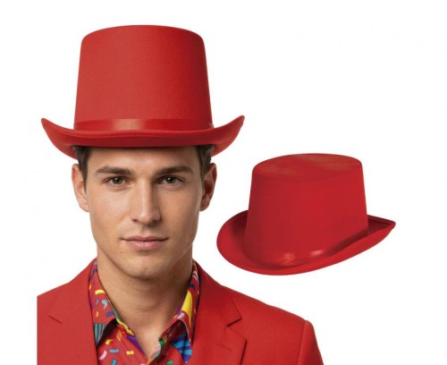 Cylinder Satynowy Czerwony Kapelusz Elegancji Kostium Czapka Party
