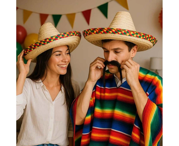 Kapelusz Słomkowy Meksykański Sombrero 50 cm Jasny Stroje Party