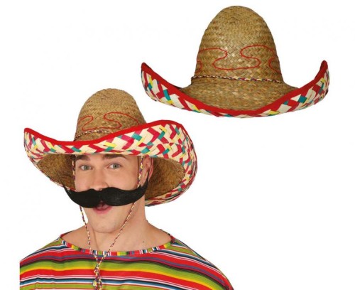 Kapelusz Słomkowy Meksykański Sombrero 50 cm Ciemny Stroje Party