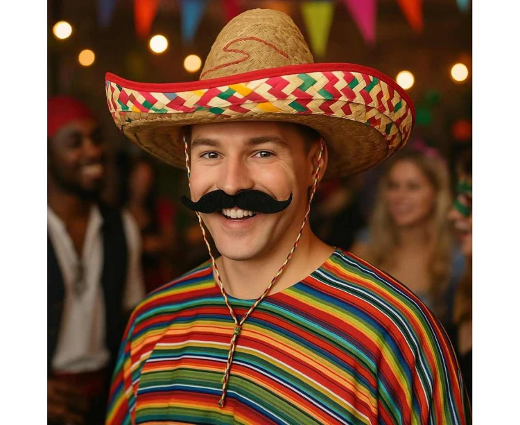 Kapelusz Słomkowy Meksykański Sombrero 50 cm Ciemny Stroje Party