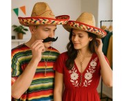 Kapelusz Słomkowy Meksykański Sombrero 50 cm Ciemny Stroje Party
