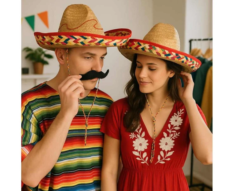 Kapelusz Słomkowy Meksykański Sombrero 50 cm Ciemny Stroje Party