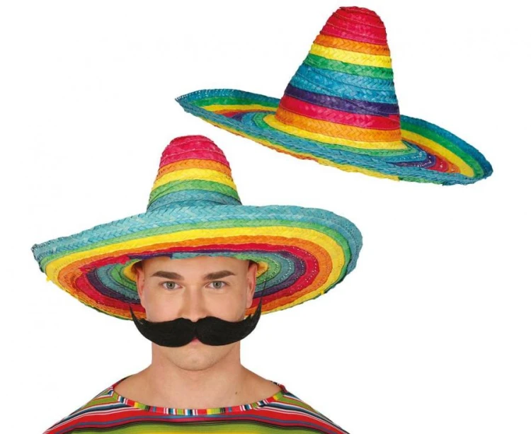 Kapelusz Meksykański Słomkowy 50 cm Tęczowy Sombrero Stroje Party