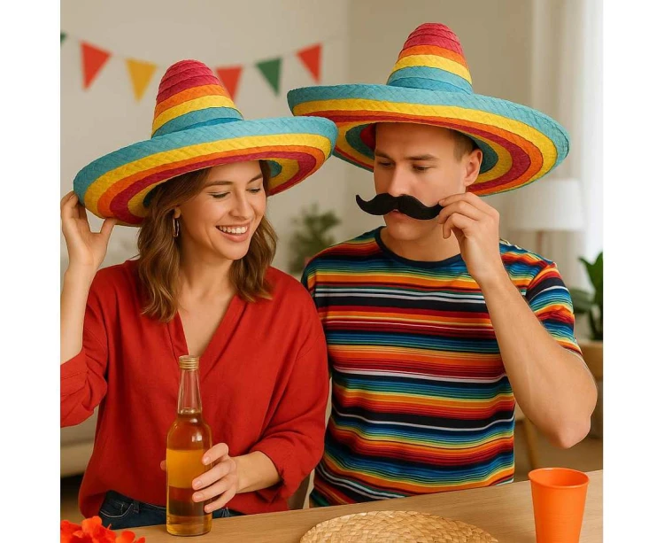 Kapelusz Meksykański Słomkowy 50 cm Tęczowy Sombrero Stroje Party