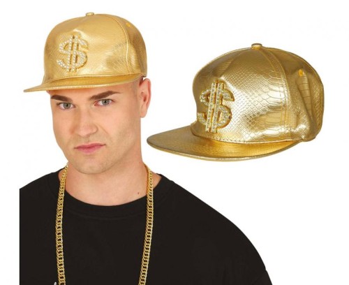 Czapka Raperska Złota Z Daszkiem Z Dolarem Hip-Hop Raper Dolar
