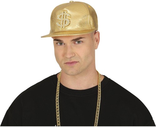 Czapka Raperska Złota Z Daszkiem Z Dolarem Hip-Hop Raper Dolar