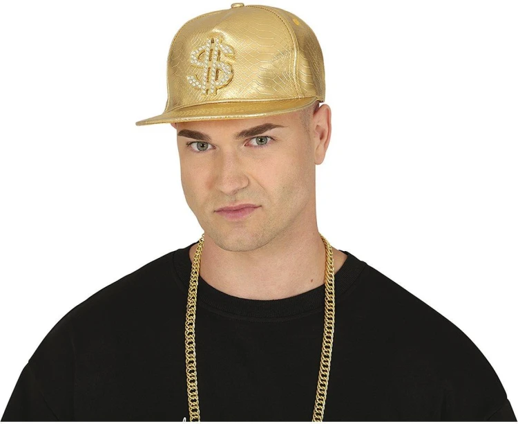 Czapka Raperska Złota Z Daszkiem Z Dolarem Hip-Hop Raper Dolar