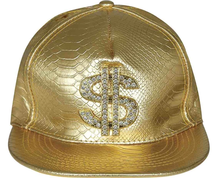 Czapka Raperska Złota Z Daszkiem Z Dolarem Hip-Hop Raper Dolar