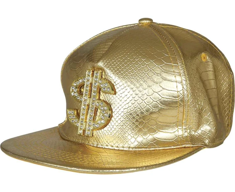 Czapka Raperska Złota Z Daszkiem Z Dolarem Hip-Hop Raper Dolar