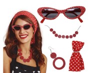 Zestaw Retro Lata 50 Czerwony W Kropki Apaszka Opaska Kostium Pin Up