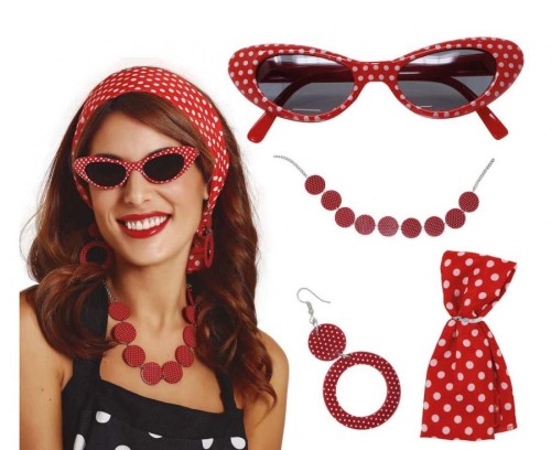 Zestaw Retro Lata 50 Czerwony W Kropki Apaszka Opaska Kostium Pin Up