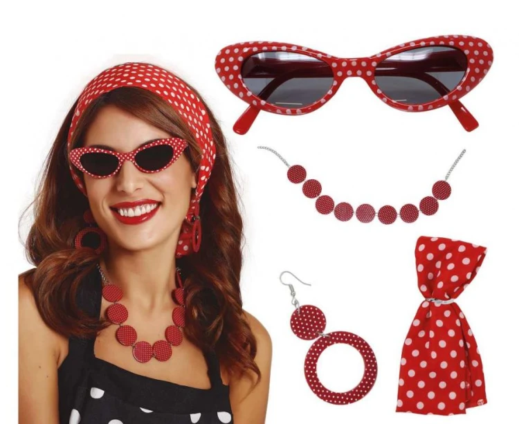 Zestaw Retro Lata 50 Czerwony W Kropki Apaszka Opaska Kostium Pin Up