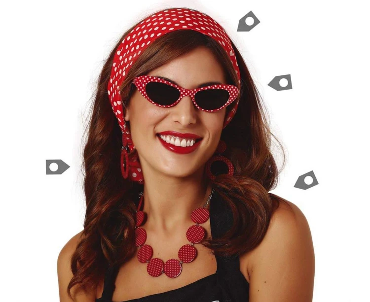 Zestaw Retro Lata 50 Czerwony W Kropki Apaszka Opaska Kostium Pin Up