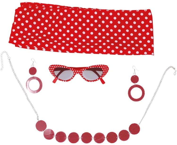 Zestaw Retro Lata 50 Czerwony W Kropki Apaszka Opaska Kostium Pin Up