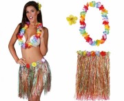 Zestaw Hawajski Wielokolorowy Spódniczka Naszyjnik Opaski Hawaii Party