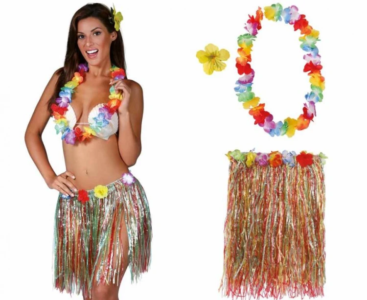 Zestaw Hawajski Wielokolorowy Spódniczka Naszyjnik Opaski Hawaii Party