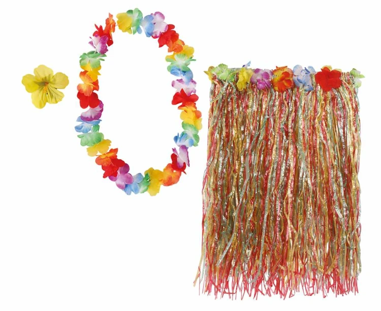 Zestaw Hawajski Wielokolorowy Spódniczka Naszyjnik Opaski Hawaii Party