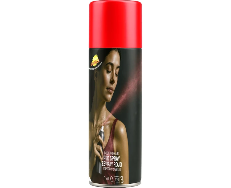 Farba do Ciała Włosów Twarzy Spray Czerwona 75 ml Makijaż Impreza Party