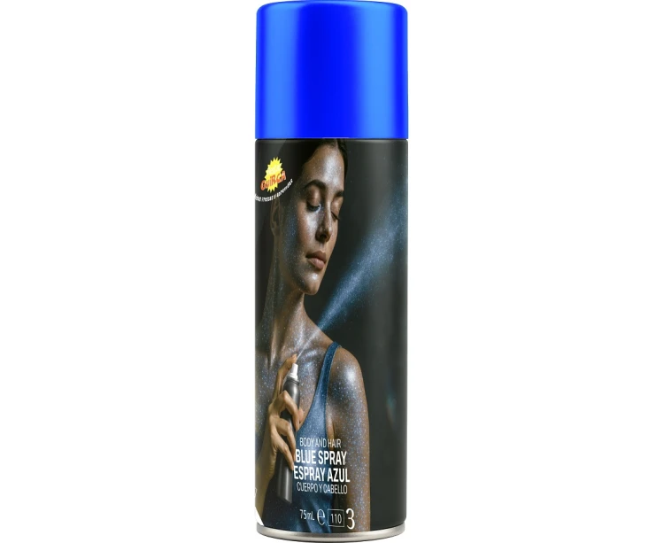 Farba do Ciała Włosów Twarzy Spray Niebieska 75 ml Makijaż Impreza Party