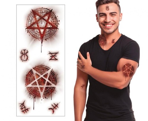 Tatuaże Zmywalne Tymczasowe SATANISTYCZNE Opętanie Mroczne Halloween 14x30