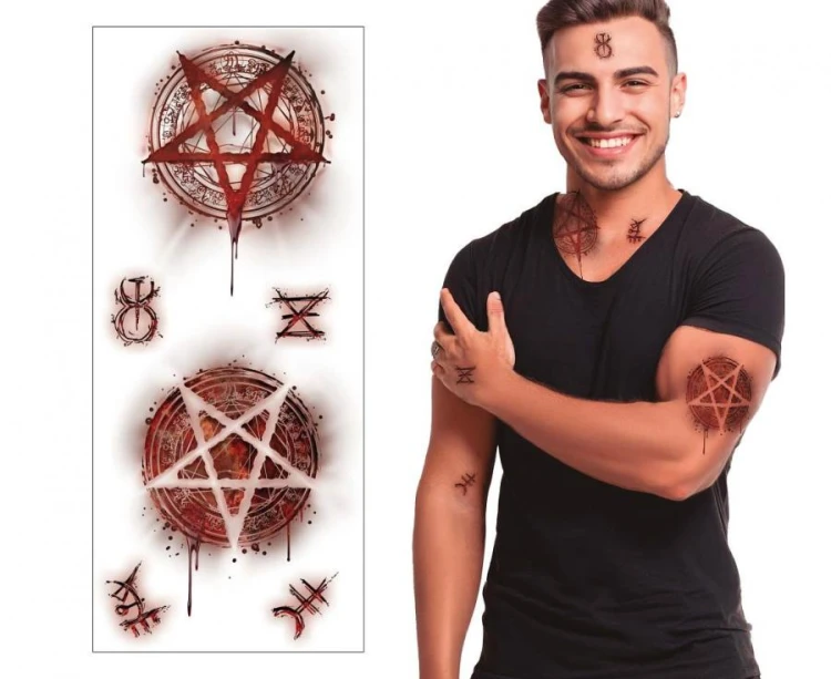 Tatuaże Zmywalne Tymczasowe SATANISTYCZNE Opętanie Mroczne Halloween 14x30