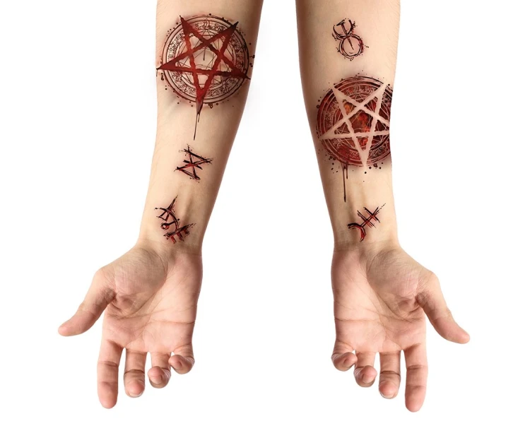 Tatuaże Zmywalne Tymczasowe SATANISTYCZNE Opętanie Mroczne Halloween 14x30