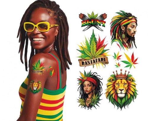 Tatuaże Zmywalne Jamaica Rastafari 22x13 cm Charakteryzacja Party