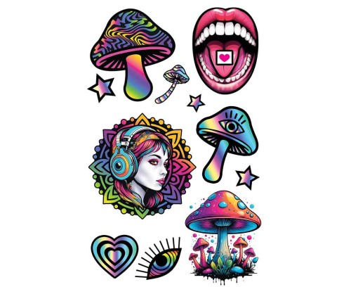 Tatuaże Zmywalne Psychodeliczne Grzyby 14x30 cm Charakteryzacja Party