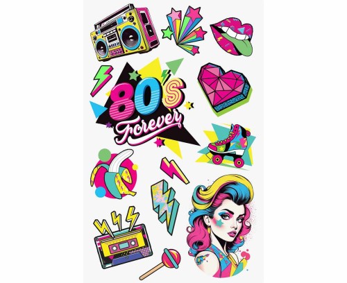 Tatuaże Zmywalne Lata 80te 14x30 cm Charakteryzacja Impreza 80s Party
