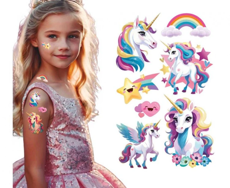 Tatuaże Zmywalne Jednorożce 22x13 cm Dla Dzieci Dziewczynka Party